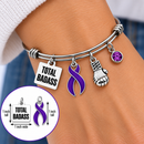 Purple Awareness Ribbon Bracelet – Total Badass Cancer Survivor Bracelet – Pancreatic Cancer, Lupus & Fibromyalgia Fighter Gift