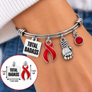 Red Awareness Ribbon Bracelet – Total Badass Cancer Survivor Bracelet – Heart Disease, Stroke & HIV AIDS Fighter Gift