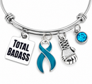 Teal Awareness Ribbon Bracelet – Total Badass Ovarian Cancer Survivor Bracelet – PCOS, Endometriosis & Sexual Assault Awareness Gift