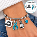 Teal Awareness Ribbon Bracelet – Total Badass Ovarian Cancer Survivor Bracelet – PCOS, Endometriosis & Sexual Assault Awareness Gift