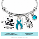 Teal Awareness Ribbon Bracelet – Total Badass Ovarian Cancer Survivor Bracelet – PCOS, Endometriosis & Sexual Assault Awareness Gift