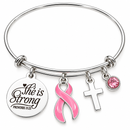 She Is Strong Awareness Ribbon Bracelet – Proverbs 31:25 Christian Survivor Gift – Choose Any Ribbon Color – Cancer, Chronic Illness & Support Jewelry