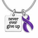 Never Ever Give Up Purple Awareness Ribbon Necklace – Pancreatic Cancer, Lupus, Fibromyalgia & Epilepsy Support Gift