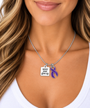 Never Ever Give Up Purple Awareness Ribbon Necklace – Pancreatic Cancer, Lupus, Fibromyalgia & Epilepsy Support Gift