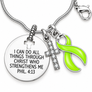 Lime Green Awareness Ribbon Faith Necklace – Philippians 4:13 Christian Necklace, Lymphoma & Lyme Disease Support Gift
