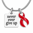 Never Ever Give Up Red Awareness Ribbon Necklace – HIV/AIDS, Heart Disease & Stroke Awareness Gift