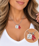 Never Ever Give Up Red Awareness Ribbon Necklace – HIV/AIDS, Heart Disease & Stroke Awareness Gift