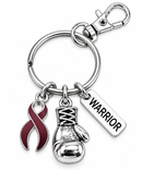 Burgundy Awareness Ribbon Boxing Glove Keychain, Warrior Keychain, Multiple Myeloma Gift, Head & Neck Cancer Support Gift