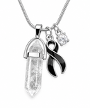 Black Awareness Ribbon Clear Quartz Crystal Necklace – Healing Crystal Jewelry, Melanoma & Grief Awareness, Memorial, Survivor & Support Gift