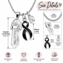 Black Awareness Ribbon Clear Quartz Crystal Necklace – Healing Crystal Jewelry, Melanoma & Grief Awareness, Memorial, Survivor & Support Gift