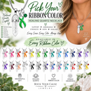 Choose Your Awareness Ribbon Clear Quartz Crystal Necklace – Every Ribbon Color Available, Survivor, Cancer, Chronic Illness & Cause Jewelr