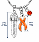 Orange Awareness Ribbon Clear Quartz Crystal Necklace – Multiple Sclerosis, Leukemia & Kidney Cancer Healing Crystal Gift