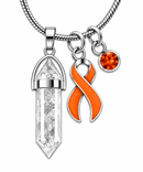 Orange Awareness Ribbon Clear Quartz Crystal Necklace – Multiple Sclerosis, Leukemia & Kidney Cancer Healing Crystal Gift