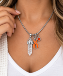 Orange Awareness Ribbon Clear Quartz Crystal Necklace – Multiple Sclerosis, Leukemia & Kidney Cancer Healing Crystal Gift