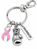 Pink Awareness Ribbon Boxing Glove Keychain, Warrior Keychain, Breast Cancer Gift, Breast Cancer Survivor Gift, Hope Strength