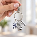 ALS Awareness Keychain, Navy Blue and White Ribbon, Warrior Boxing Glove Gift, Motor Neuron Disease Support, Fighter Survivor Keychain
