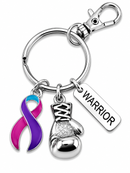 Pink, Purple & Teal Awareness Ribbon Warrior Keychain – Boxing Glove Fighter Gift, Thyroid Cancer Awareness Gift