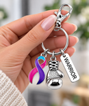 Pink, Purple & Teal Awareness Ribbon Warrior Keychain – Boxing Glove Fighter Gift, Thyroid Cancer Awareness Gift