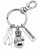 White Awareness Ribbon Boxing Glove Keychain, Warrior Keychain, Lung Cancer Gift, Bone Cancer Survivor Gift, Osteoporosis Support