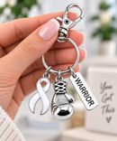 White Awareness Ribbon Boxing Glove Keychain, Warrior Keychain, Lung Cancer Gift, Bone Cancer Survivor Gift, Osteoporosis Support