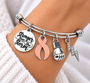 Peach Ribbon Bracelet, Uterine Cancer Awareness Gift, Endometrial Cancer Bracelet, Stronger Than the Storm, Cancer Fighter Jewelry