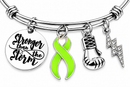 Lime Green Awareness Ribbon Bracelet, Non Hodgkin Lymphoma Gift, Lymphoma Cancer Bracelet, Stronger Than the Storm, Cancer Fighter Gift