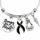 Black Awareness Ribbon Bracelet, Melanoma Cancer Bracelet, Stronger Than the Storm, Boxing Glove Fighter Gift, Survivor Warrior Bracelet