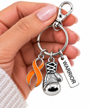 Orange Ribbon Warrior Keychain, Leukemia Awareness Gift, Kidney Cancer Support, MS Awareness Gift, Cancer Fighter Survivor Gift
