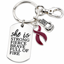Burgundy Awareness Ribbon Keychain, Multiple Myeloma Gift, She Is Strong Fierce Brave, Cancer Warrior Gift for Her, Survivor Keychain