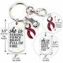 Burgundy Awareness Ribbon Keychain, Multiple Myeloma Gift, She Is Strong Fierce Brave, Cancer Warrior Gift for Her, Survivor Keychain