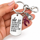 Burgundy Awareness Ribbon Keychain, Multiple Myeloma Gift, She Is Strong Fierce Brave, Cancer Warrior Gift for Her, Survivor Keychain