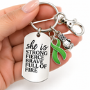 Green Awareness Ribbon Keychain, Mental Health Awareness Gift, She Is Strong Fierce Brave, Cancer Warrior Gift, Kidney Disease Support Gift Description