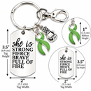 Green Awareness Ribbon Keychain, Mental Health Awareness Gift, She Is Strong Fierce Brave, Cancer Warrior Gift, Kidney Disease Support Gift Description