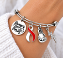 Red & White Ribbon Bracelet, Aplastic Anemia Awareness Gift, DVT Awareness Bracelet, Head Neck Cancer Gift, Stronger Than the Storm