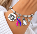 Thyroid Cancer Bracelet, Pink Teal Purple Ribbon Gift, Stronger Than the Storm, Thyroid Cancer Awareness Jewelry, Fighter Gift