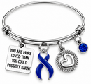 Navy Blue Ribbon Colorectal Cancer Awareness Bracelet, You Are More Loved Inspirational Gift, Colon Cancer Survivor Jewelry