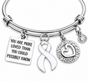 White Awareness Ribbon Bracelet, You Are More Loved Gift, Lung Cancer Support, Survivor Encouragement Jewelry, White Ribbon Gift