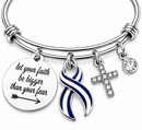 ALS Awareness Bracelet – Blue & White Ribbon Faith Over Fear Bracelet, ALS Warrior Caregiver Gift
