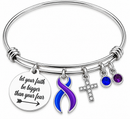 Blue & Purple Awareness Ribbon Bracelet – Faith Over Fear Warrior Survivor Christian Encouragement Gift