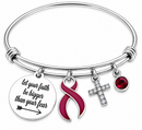 Burgundy Awareness Ribbon Bracelet – Multiple Myeloma Faith Over Fear Warrior & Survivor Gift