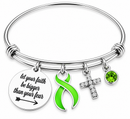 Lime Green Ribbon Lymphoma Awareness Bracelet – Non-Hodgkin Lymphoma, Lyme Disease Faith Over Fear Gift