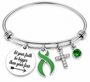 Green Awareness Ribbon Bracelet – Mental Health, Kidney Disease & Faith Over Fear Encouragement Gift