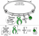 Green Awareness Ribbon Bracelet – Mental Health, Kidney Disease & Faith Over Fear Encouragement Gift