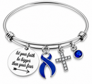 Dark Blue Ribbon Colon Cancer Awareness Bracelet – Faith Over Fear Colorectal Cancer Survivor Christian Gift