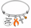 Orange Awareness Ribbon Bracelet – Faith Over Fear Charm Bracelet, MS Leukemia Kidney Cancer Support Gift