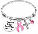 Pink Ribbon Breast Cancer Awareness Bracelet – Faith Over Fear Christian Cancer Survivor Gift