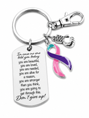 Thyroid Cancer Awareness Keychain, Pink Purple & Teal Ribbon Thyroid Disease Support Gift, Thyroid Cancer Survivor Gift, Thyroid Disorder Awareness Keychain, Laser Engraved Inspirational Gift, Ready-to-Gift Box