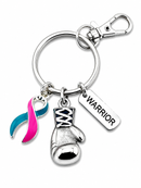 Pink & Teal (Previvor) Ribbon Keychain - Boxing Glove / Warrior Key Chain