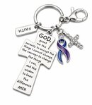 Blue & Purple Awareness Ribbon Faith Keychain – Rheumatoid Arthritis & Pediatric Stroke Awareness Gift