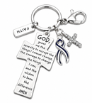 Blue & White Awareness Ribbon Faith Keychain – ALS Awareness & Survivor Support Gift